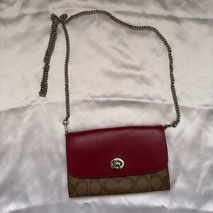 Coach Red and Brown Crossbody Bag with Chain Strap